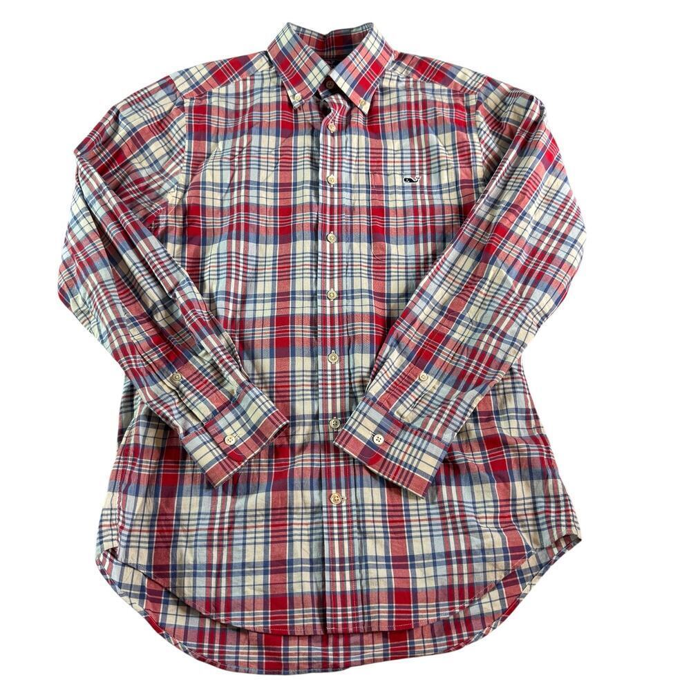 Vineyard Vines Slim Fit Tucker Shirt Mens Small Red Blue Plaid Button Down